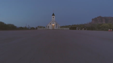 aerial - small chapel in abandoned old west town