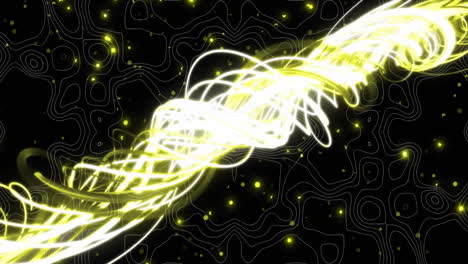 animation of light spots and trails over white shapes on black background