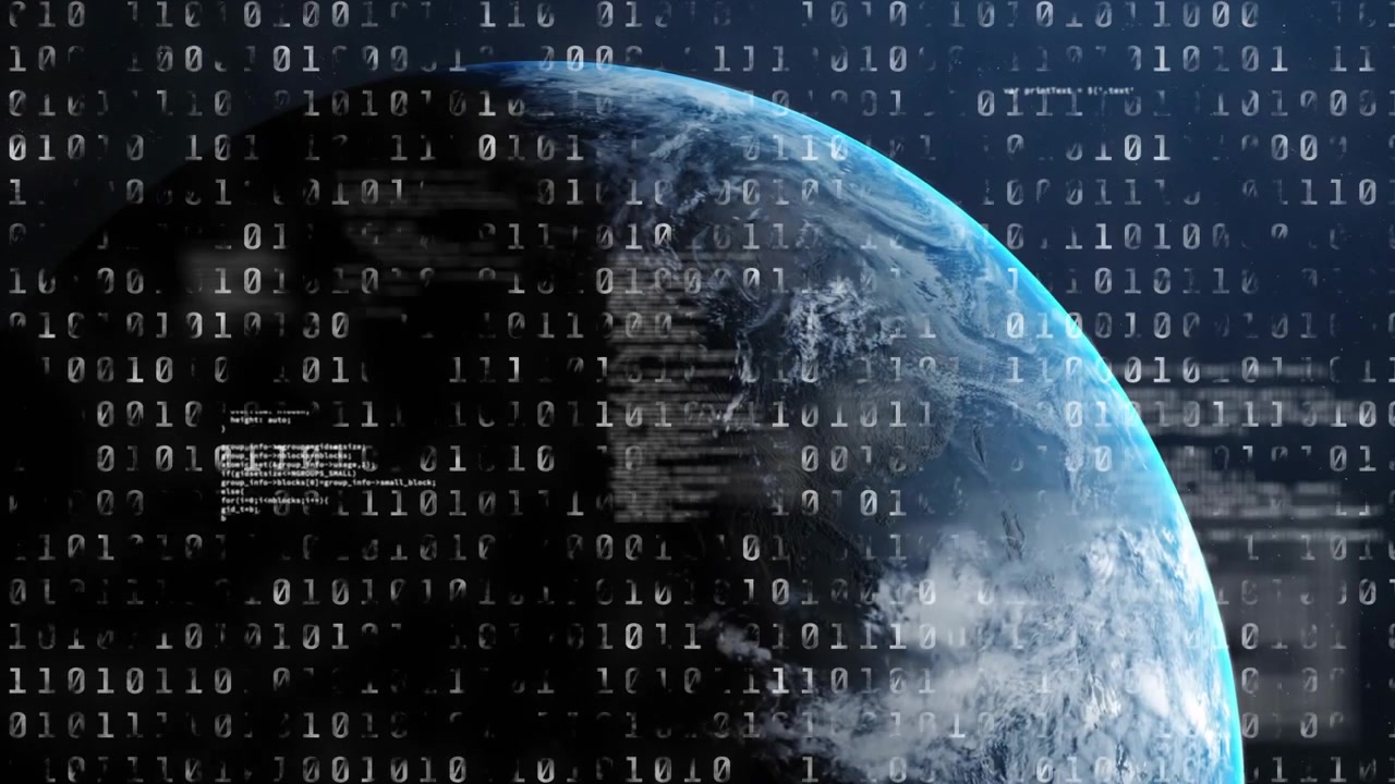 Digital Earth Globe with Streaming Binary Code and Data Overlays