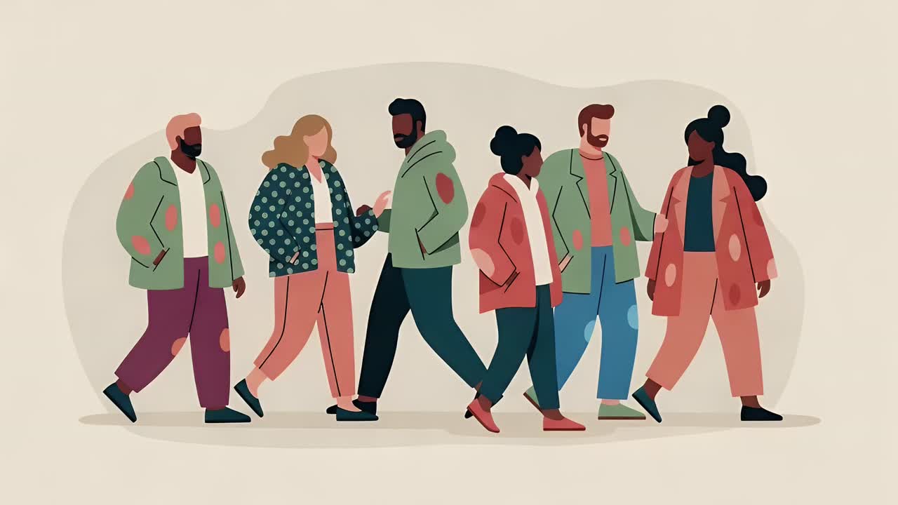 Diverse Group of People Walking Together in a Community