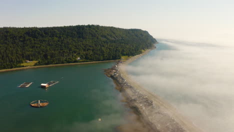 Aerial-view-of-the-scenic-Atlantic-coastline-on-Grand-Manan-Island-in-the-Bay-of-Fundy,-New-Brunswick,-Canada