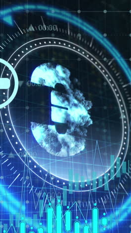 animación del símbolo del euro en la cerradura giratoria de la caja fuerte y los iconos de las finanzas nacionales durante el procesamiento de datos