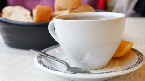 tea and bread at a cafe