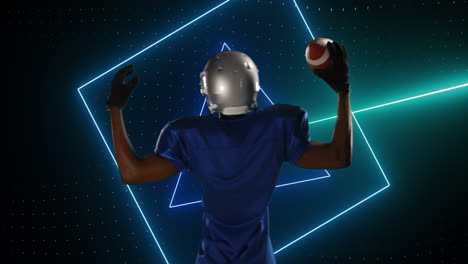 animation of purple scanner processing data with american football player holding ball