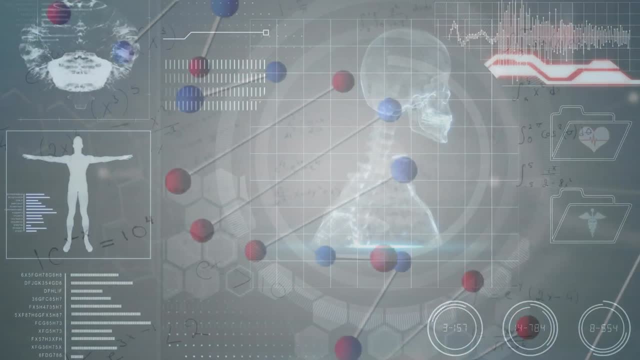 변하는 숫자의 애니메이션, 추상적인 배경에 대한 dna 나선 위의 인간 표현