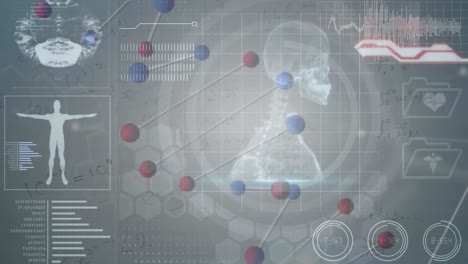animación de números cambiantes, representaciones humanas sobre la hélice de adn contra un fondo abstracto