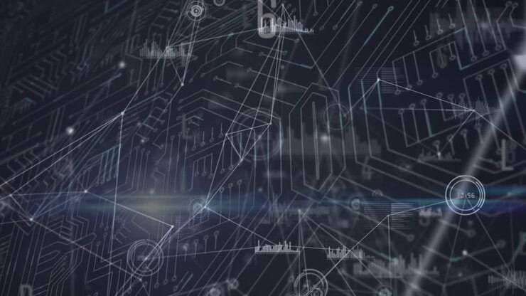Animation of data processing on black background