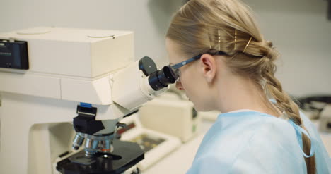 scientist examining bacteria under microscope at laboratory 1