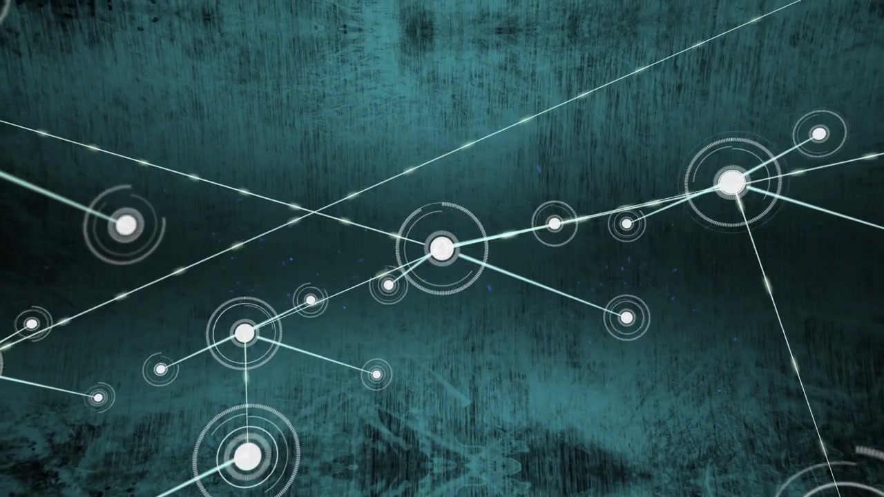 Animation of network of connections with spots over green background