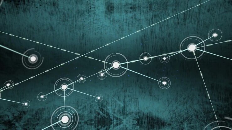 Animation of network of connections with spots over green background