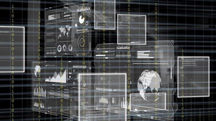 Animation of data processing and binary coding over grid