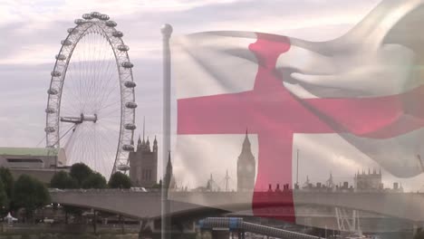 animación de la bandera de inglaterra sobre el paisaje urbano