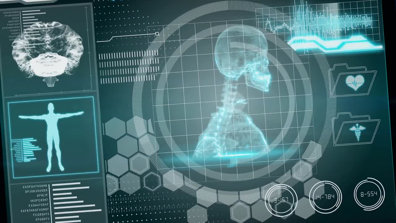 어두운 배경에서 과학 데이터 처리의 애니메이션