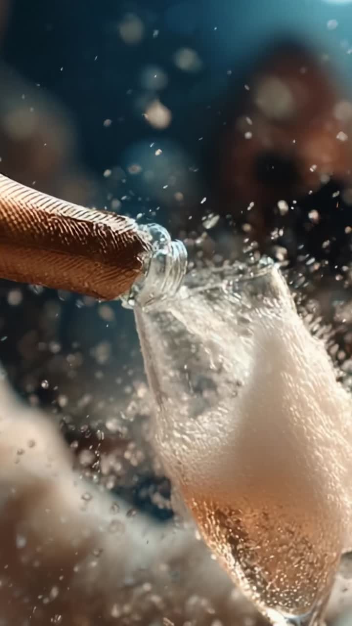 Momentos de celebración capturados: el arte de servir vino espumoso en copas con esencia burbujeante y detalles elegantes que resaltan el ambiente festivo y el disfrute