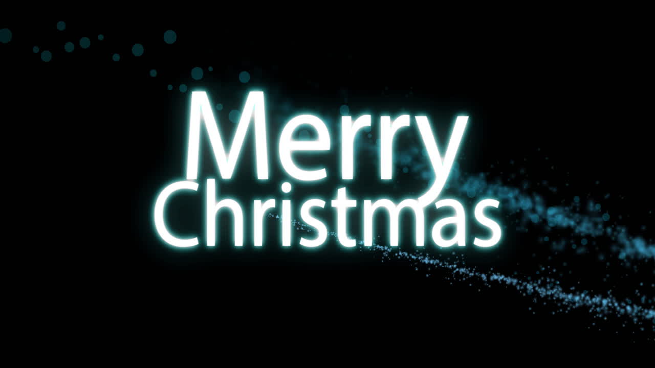 검은색 배경에 메리 크리스마스 텍스트와 라이트 트레일의 애니메이션
