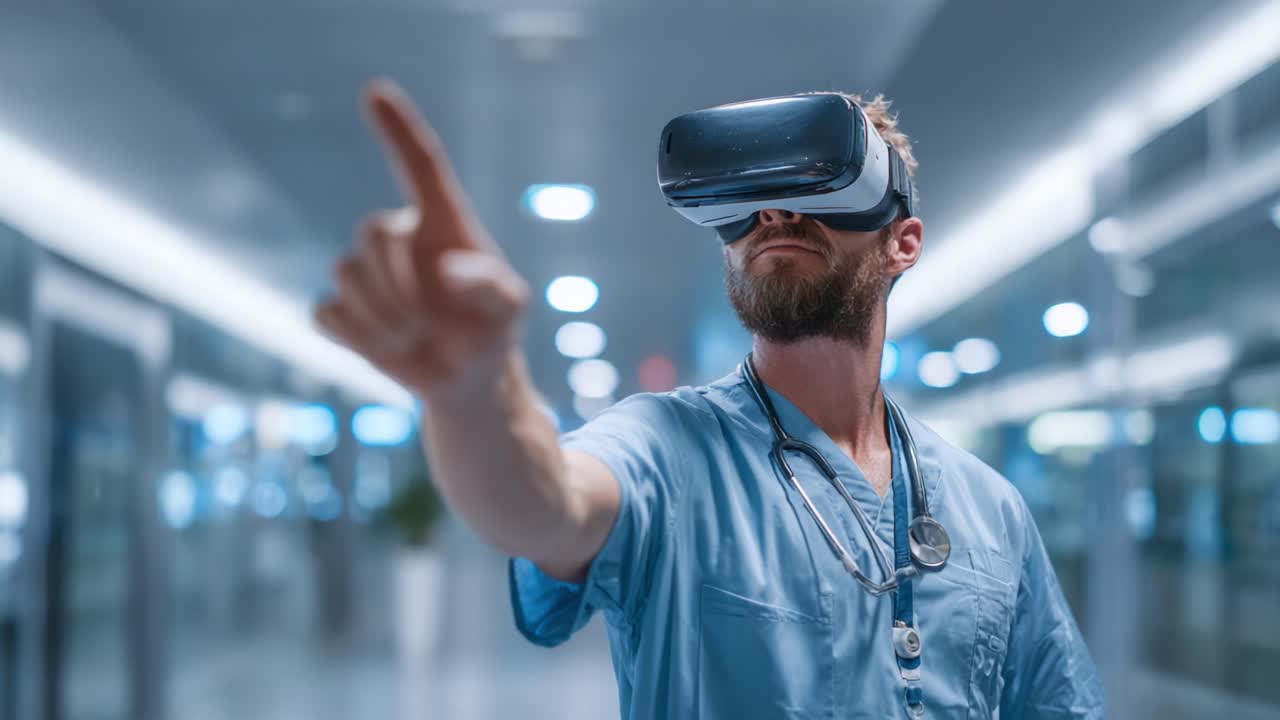 A Healthcare Professional Engaging with Virtual Reality Technology in a Modern Medical Facility, Exploring Innovative Solutions for Patient Care and Training