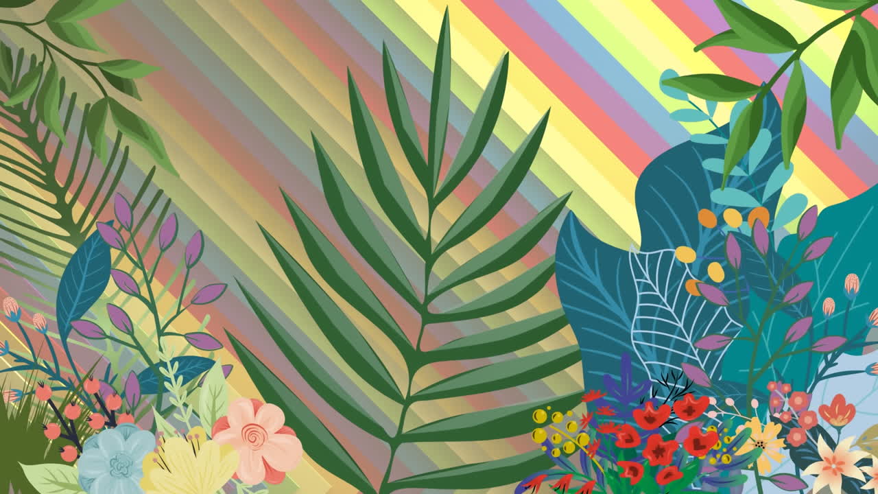 움직이는 컬러 선형 배경에서 식물의 애니메이션