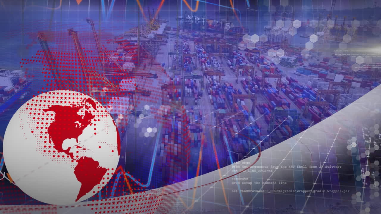 드론을 통한 연결 네트워크의 애니메이션과 조선소를 통한 패키지