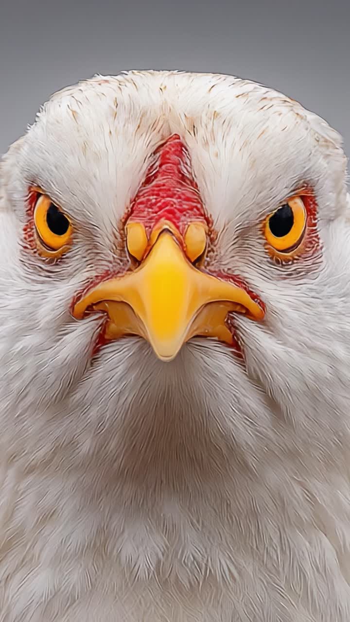 Primo piano intenso di un uccello piumato con tratti sorprendenti, che cattura l'espressione unica e i colori distintivi del suo volto con dettagli incredibili