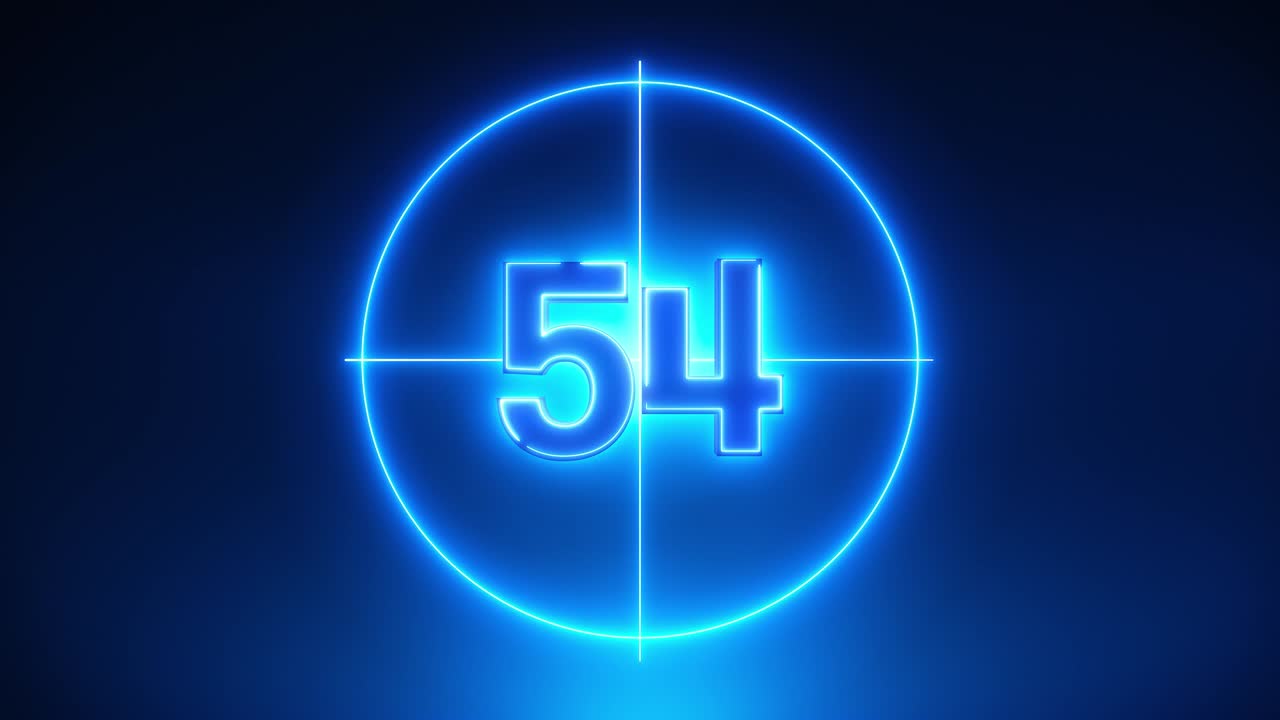 luz de neón azul cuenta atrás de 60 segundos en fondo negro. luz dinámica en ejecución. temporizador de 60 a 0 segundos. cuenta atrás de 1 minuto. 30 o 10 segundos. grandes números 3d animados para introducciones. círculo giratorio