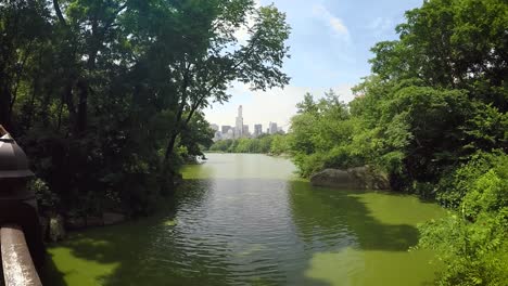 idyllic place in central park of new york city during warm summer day