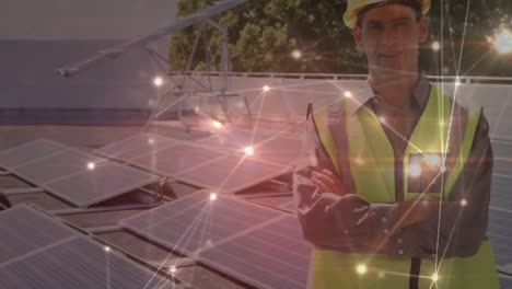 animación de la red de conexiones a través de paneles solares e ingeniero caucásico