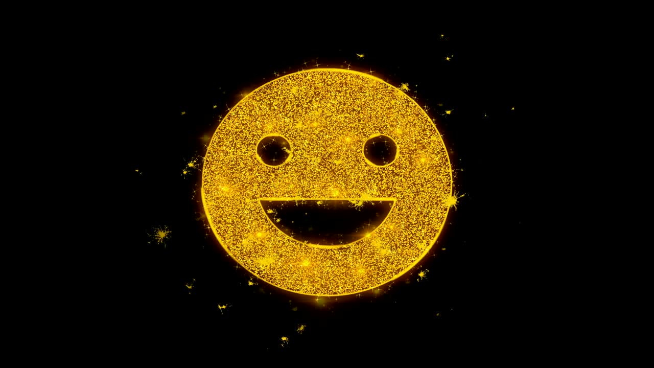 큰 미소 이모지 아이콘은 검은 바탕에 입자를 불꽃으로 만니다.