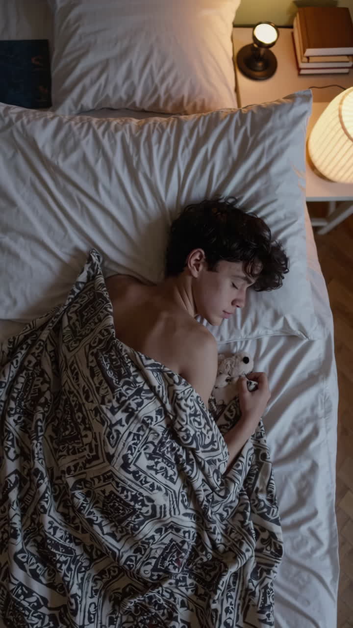 Young Person Sleeping Peacefully in Bed at Night