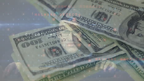 animación del procesamiento de datos en movimiento sobre billetes