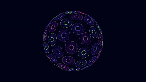 círculos brillantes en la esfera 3d en fondo oscuro