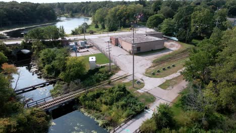 the bridge on the muskegon bike path over the ruddiman lagoon tributary to muskegon lake