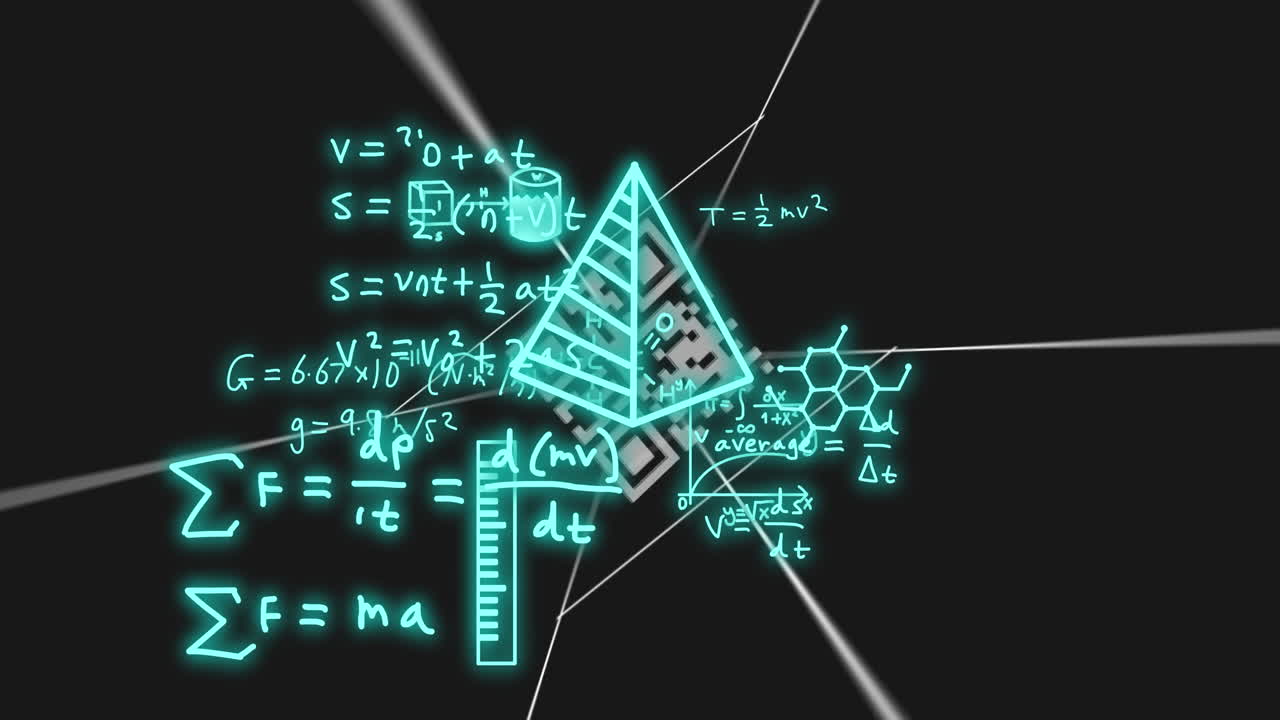animation of mathematical equations over shapes and qr codes | freepik