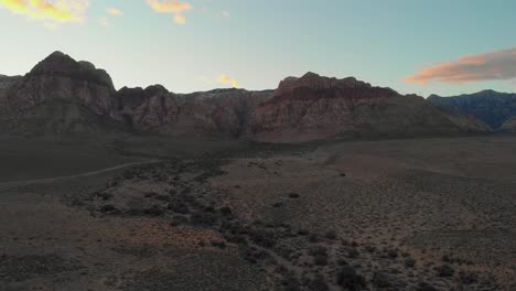 Aerial-drone-shot-of-Red-Rock-Canyon-at-sunset