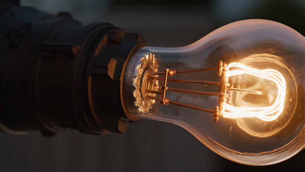 Close-up of a Glowing Incandescent Light Bulb