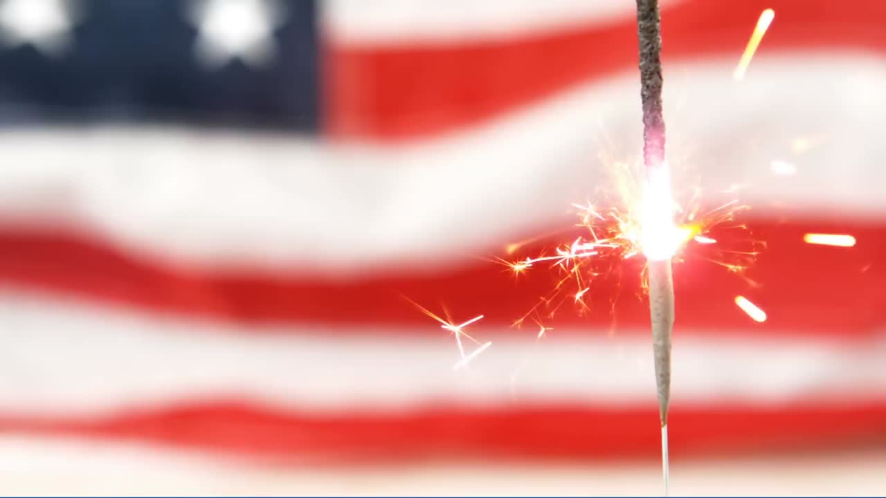 4th of July, Independence day text with American flag and sparkle