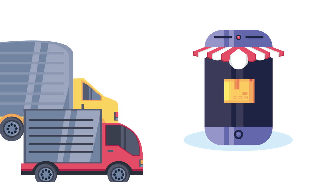 delivery service trucks and smartphone animation