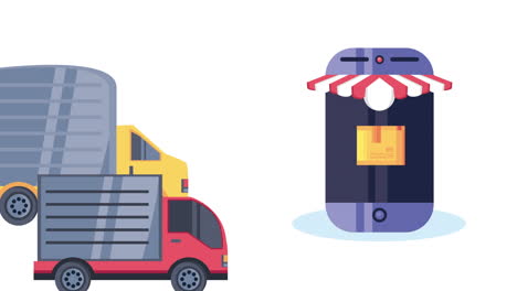 delivery service trucks and smartphone animation