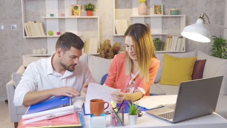 Funny-married-couple-work-in-home-office-and-woman-is-at-live-conference.