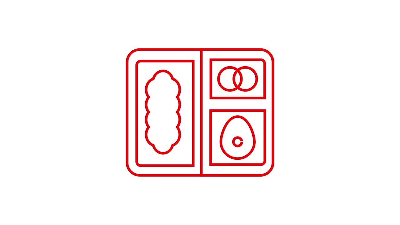 Disegno animato a linee di una bento box o icona di vassoio per pasti