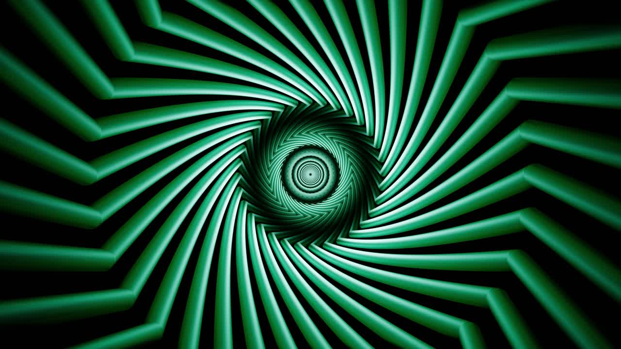 3D loop animation of glowing hypnotic tunnel spiral in motion