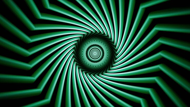 Animação 3D em loop de um túnel espiral hipnótico brilhante em movimento