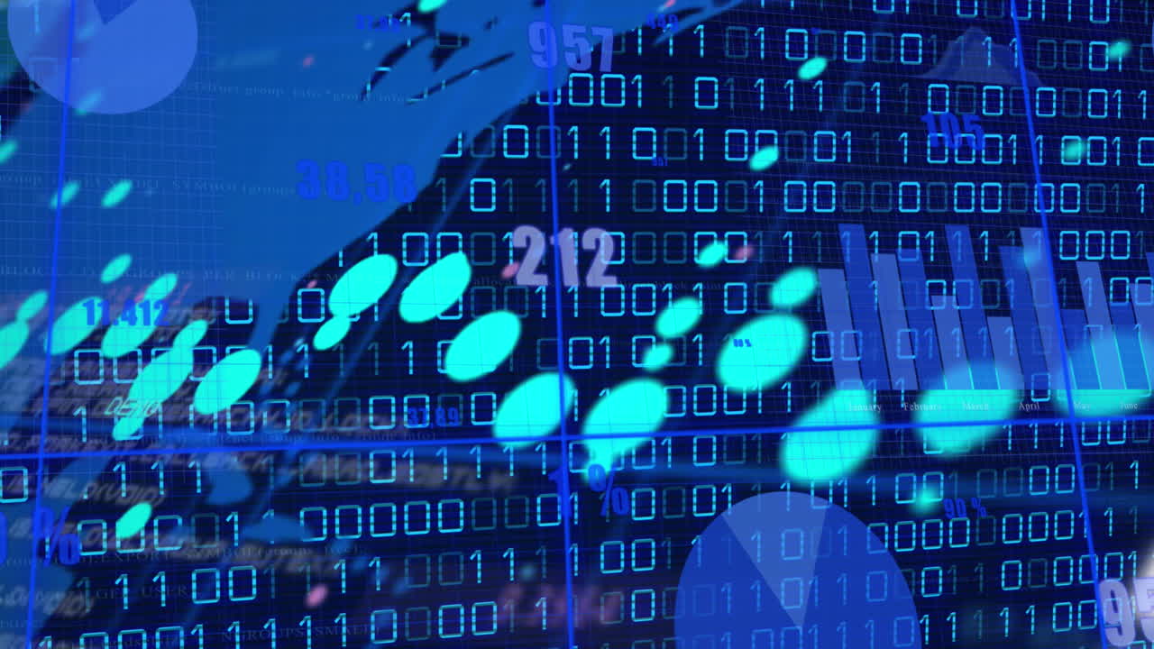 animación del mapa del mundo sobre el procesamiento de datos de codificación binaria contra fondo azul