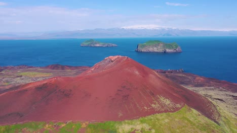 good aerial of eldfell volcano looming over heimaey in the westman islands vestmannaeyjar iceland  1