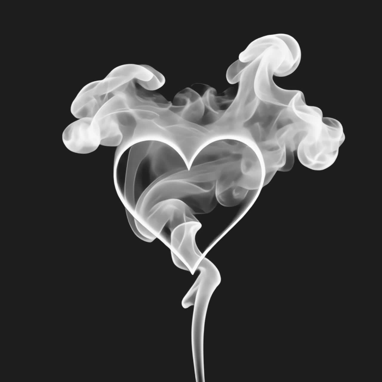 Heart smoke shape animated overlay, transparent 4K video, alpha channel, ProRes 4444