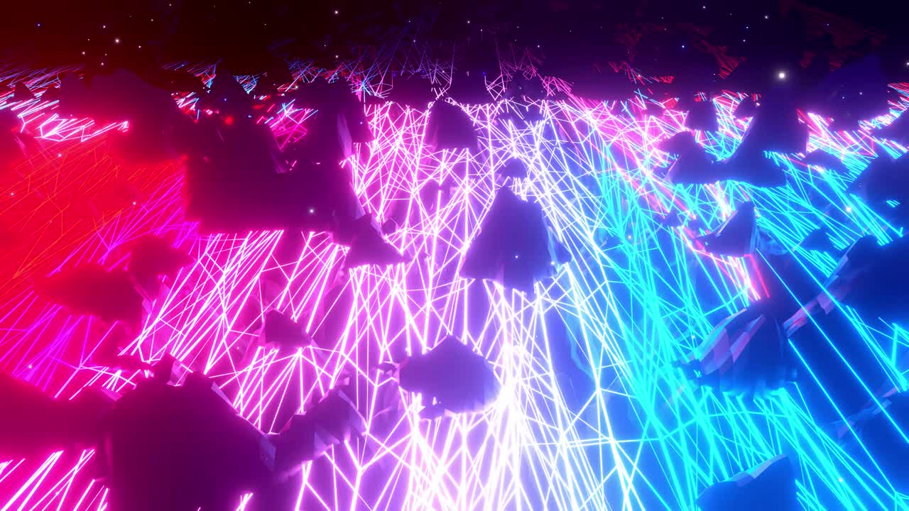 loop vj paisaje de ciencia ficción abstracto. animación en bucle wareframes de brillo de neón en la superficie en la oscuridad. fondo cibernético de ciencia ficción abstract con color de gradiente de brillo del neón. hermoso gráfico de movimiento moderno bg