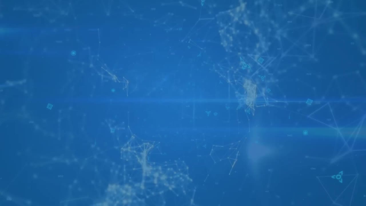 Animation eines Netzwerks von Verbindungen mit Icons vor blauem Hintergrund