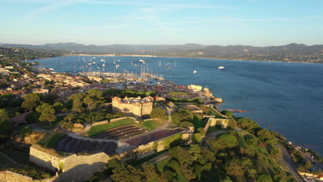 saint-tropez citadel and city aerial view sunrise france var department