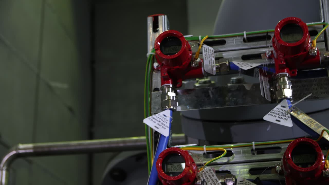 trabajador sénior con bolígrafo verifica medidores digitales en el taller