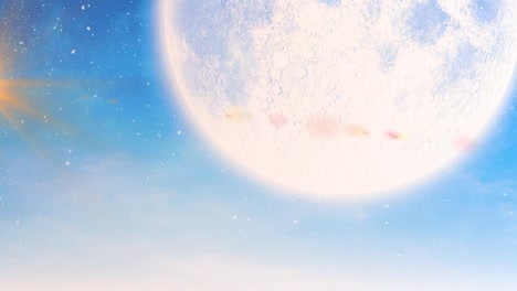 animation of star and winter snowy landscape with moon