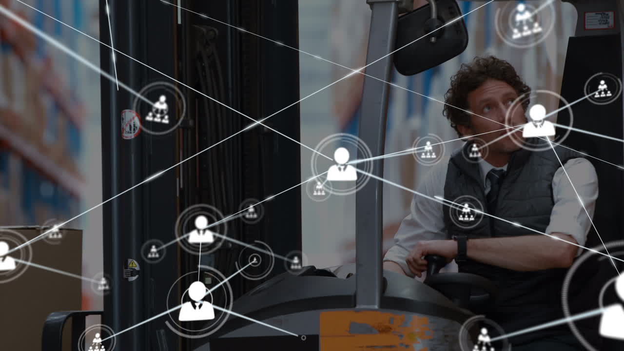 animación de la red de conexiones sobre el hombre caucásico en el almacén